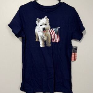 NEW Girls Americana Tees Short Sleeve Shirt Doggy w Flag Color Navy Size (12/14)